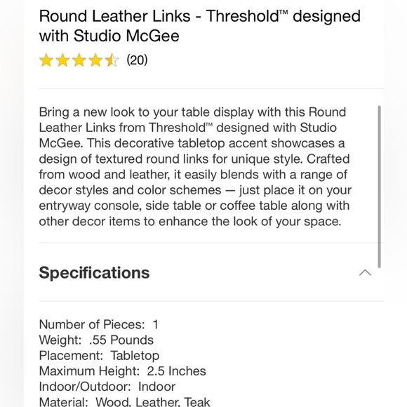 NWOT Round Leather Links - Threshold™" designed with Studio McGee - Picture 4 of 5